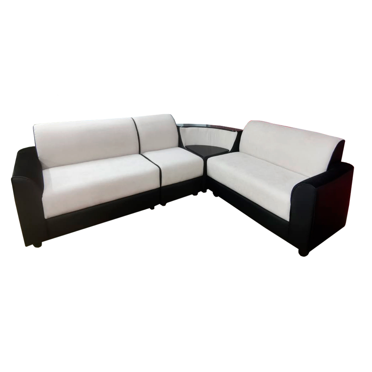 Corner Sofa - Half Fabric / Half Rexine 2 + 2 + 1 + 1 ( BEIGE )